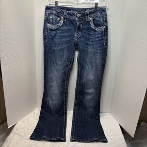 Miss Me Signature Rise Boot Cut Jeans Sz 29x28 Embellished Bling Flap Pockets